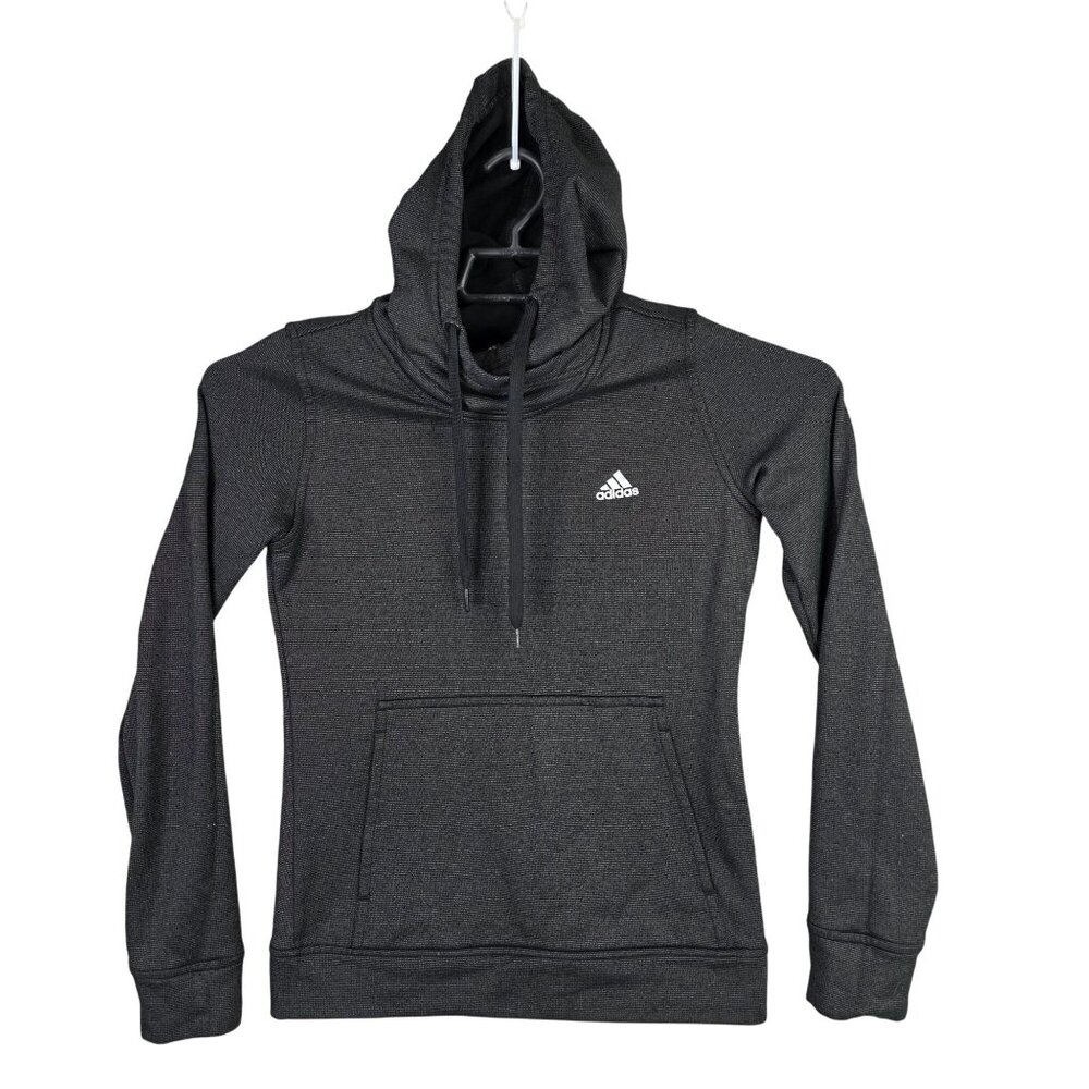 Womens Adidas ClimaWarm Black Pullover Hoodie Sweatshirt Drawstring Polyester S